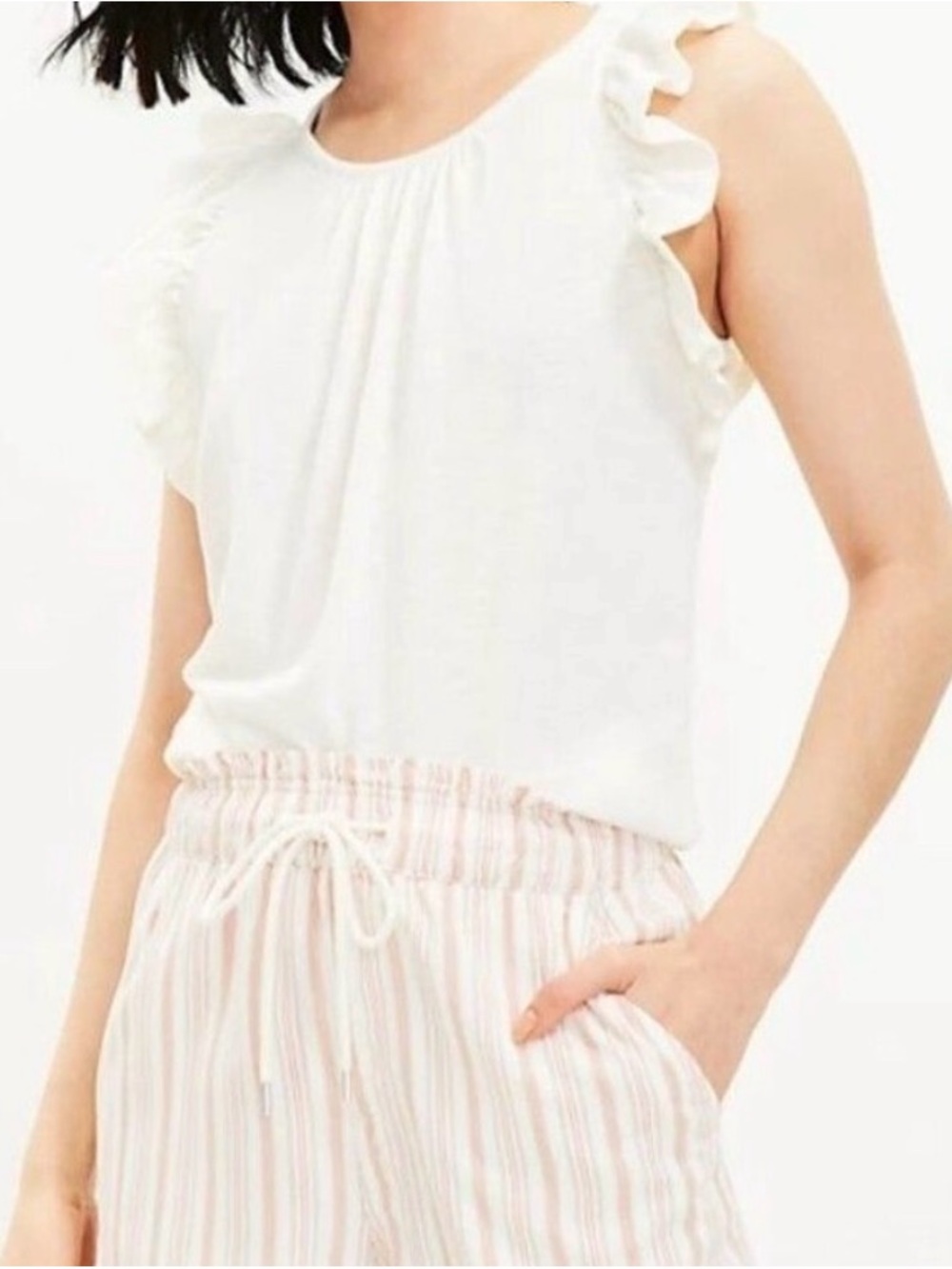 LOFT White Sleeveless Top with Subtle Ruffle Detail